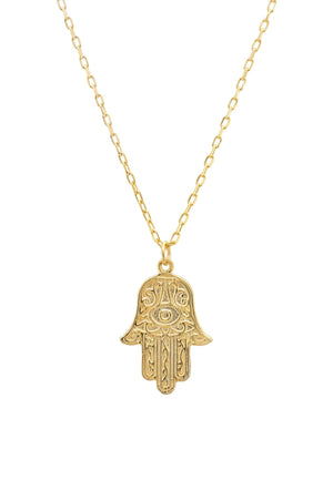 Hamsa Evil Eye Embossed Pendant Necklace Gold