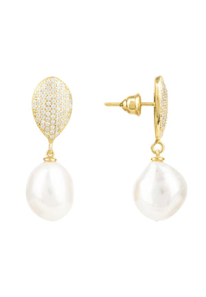 Baroque Pearl Classic Drop Earrings Gold