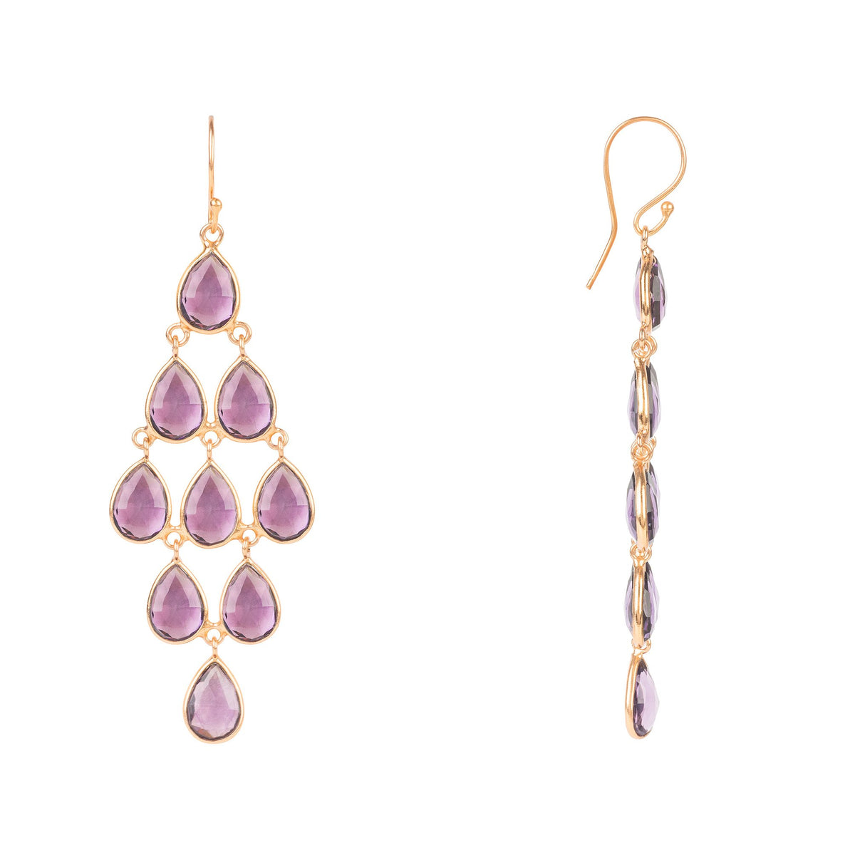 Erviola Gemstone Cascade Earring Rose Gold Amethyst Hydro
