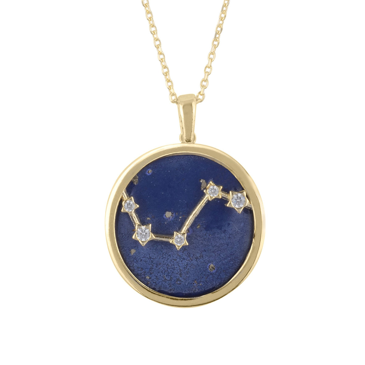 Zodiac Lapis Lazuli Gemstone Star Constellation Pendant Necklace Gold Aries