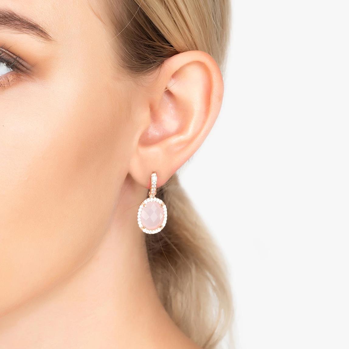 Beatrice Oval Gemstone Drop Earring Rose Gold Rose Quartz