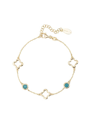 Open Clover Gemstone Bracelet Gold Turquoise