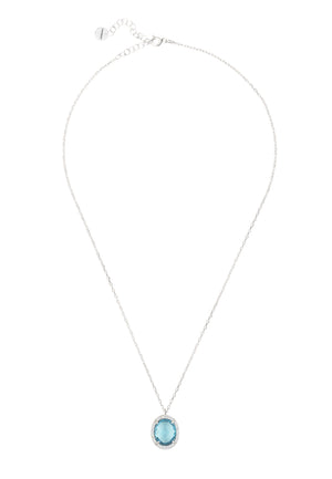 Beatrice Oval Gemstone Pendant Necklace Silver Blue Topaz Hydro