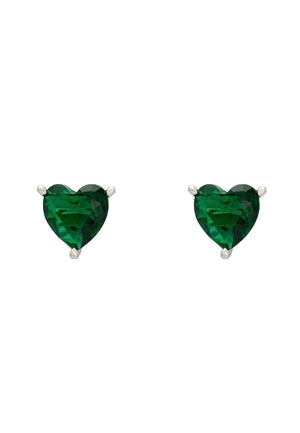 Amore Heart Stud Earrings Emerald Silver
