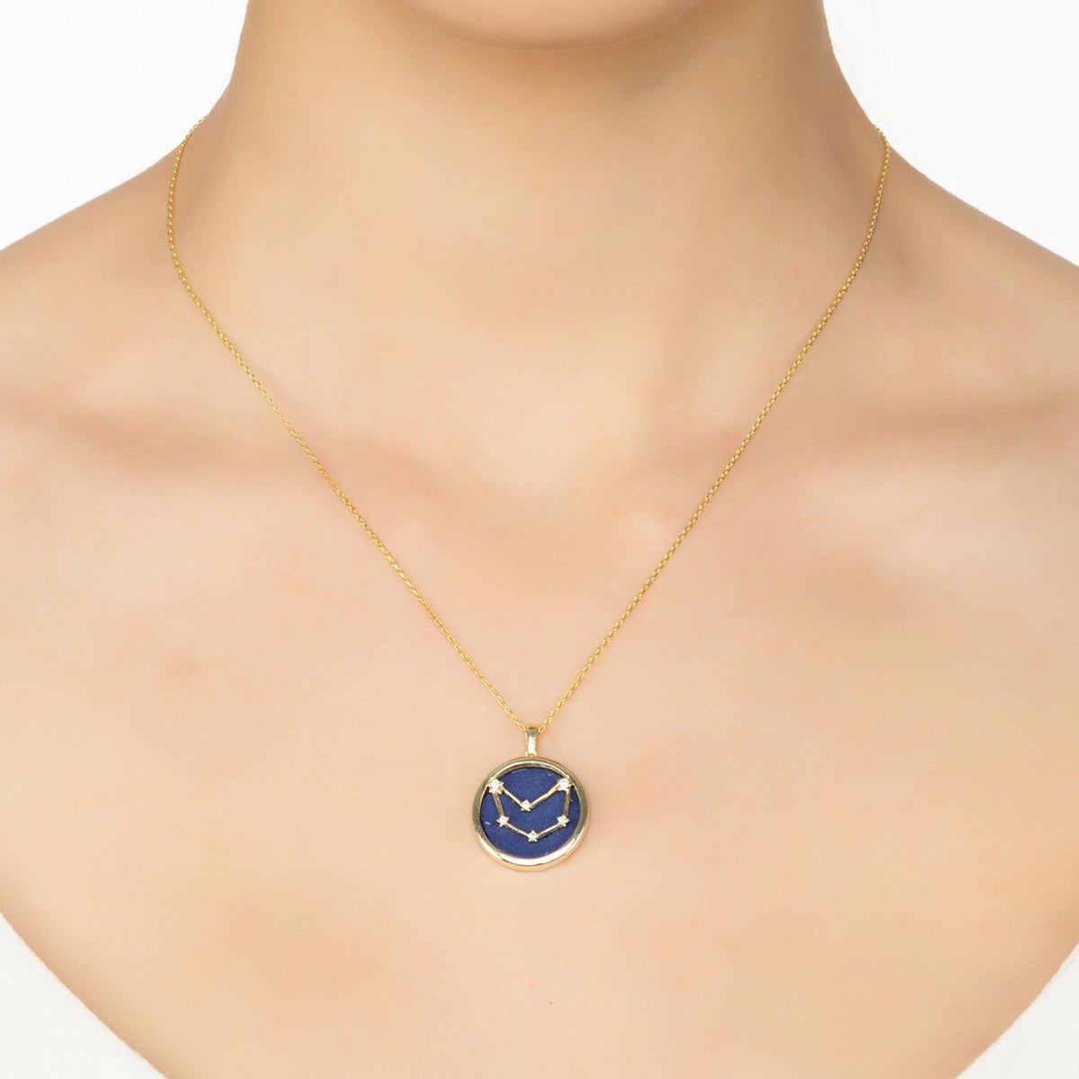 Zodiac Lapis Lazuli Gemstone Star Constellation Pendant Necklace Gold Capricorn