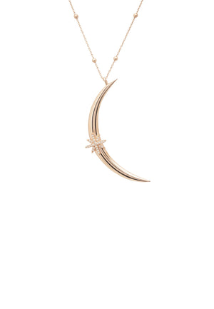 Moon Crescent Star Necklace Beaded Chain Rosegold