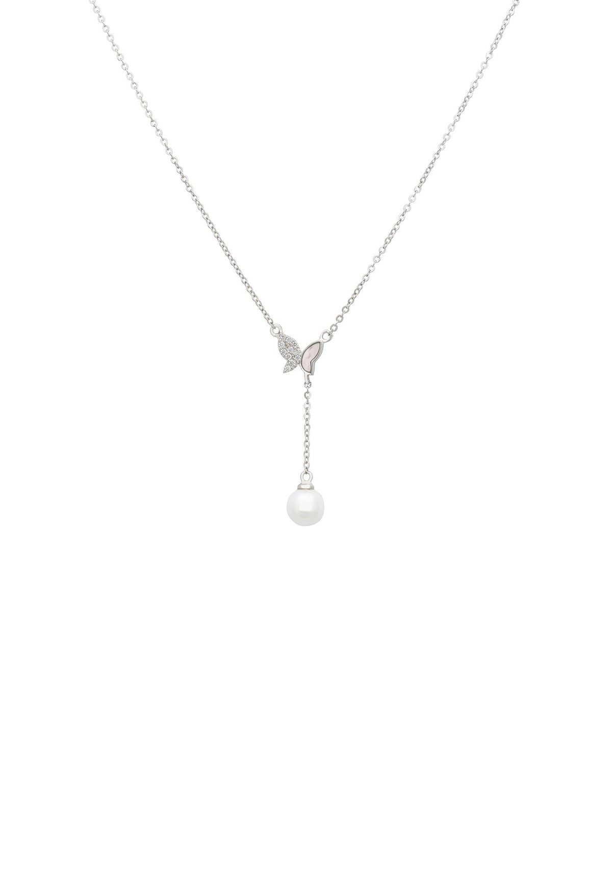 Butterfly Pearl Choker Necklace Silver