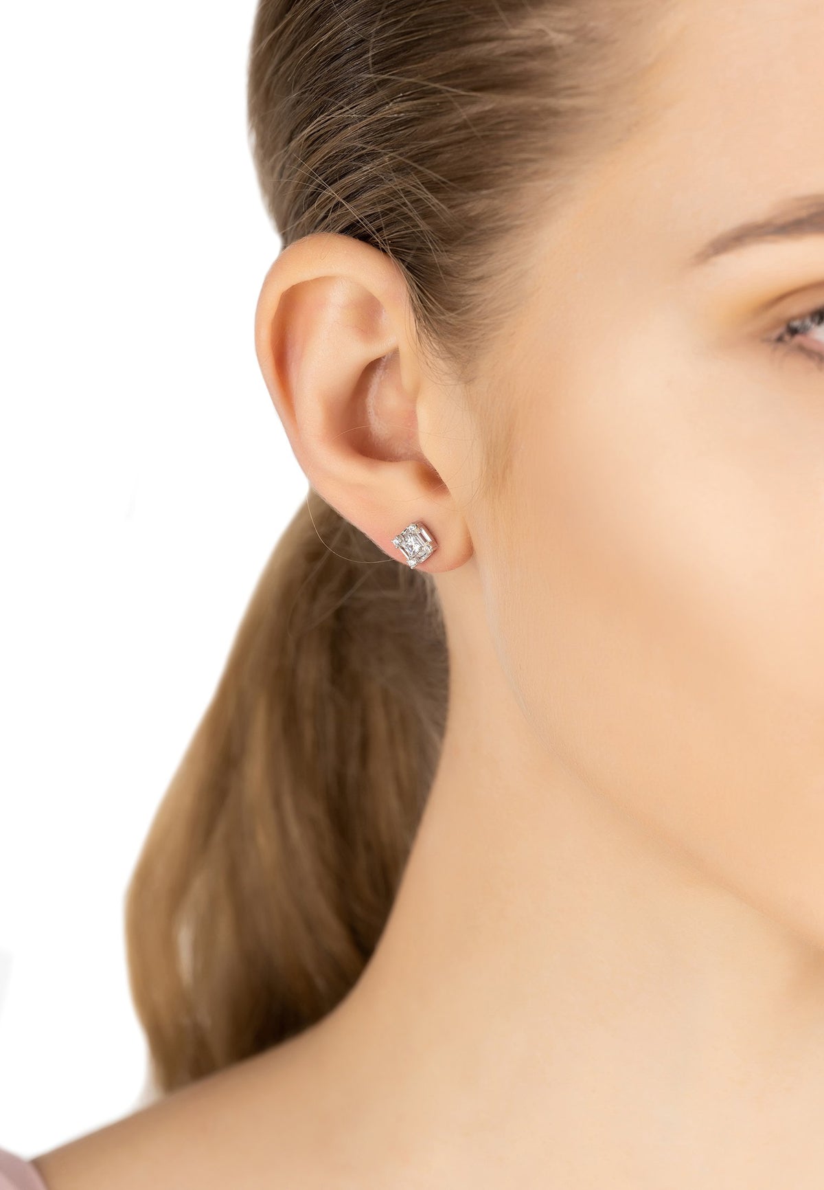 Cushion Cut Solitaire Earring Silver