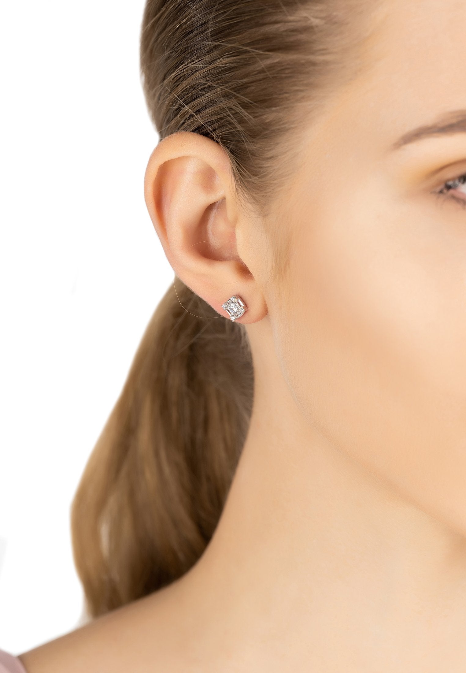 Cushion Cut Solitaire Earring Silver