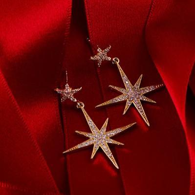 Large Star burst Drop Earring Gold