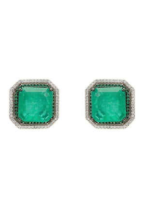 Medina Large Stud Earrings Silver Colombian Emerald