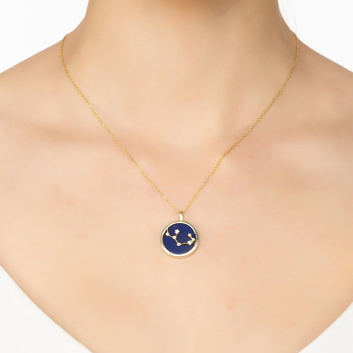 Zodiac Lapis Lazuli Gemstone Star Constellation Pendant Necklace Gold Sagittarius