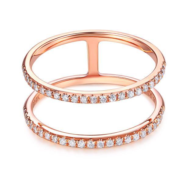 Solid 14K Rose Gold Wedding Ring Double Band 0.18 Ct Diamond 585 Fine Jewelry MKR7116