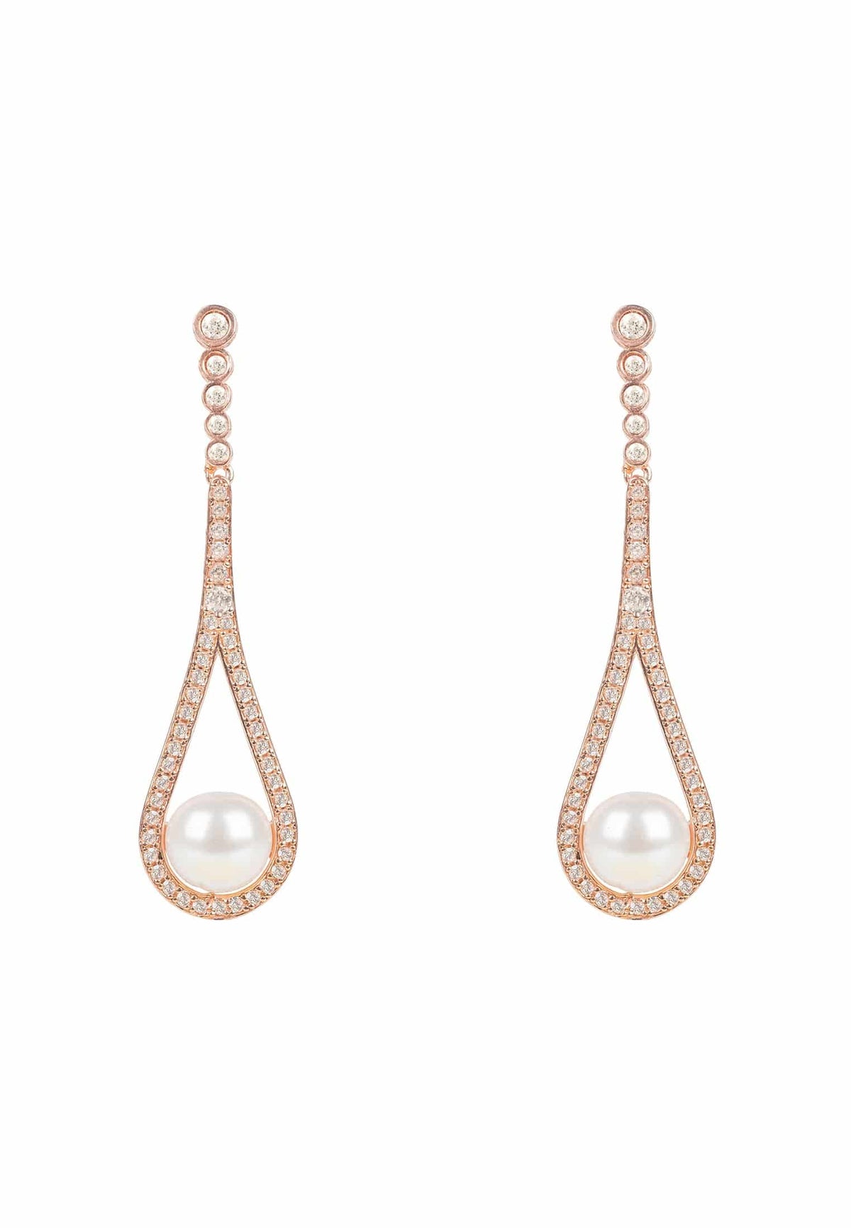 Cradled Pearl Drop Earrings Rosegold