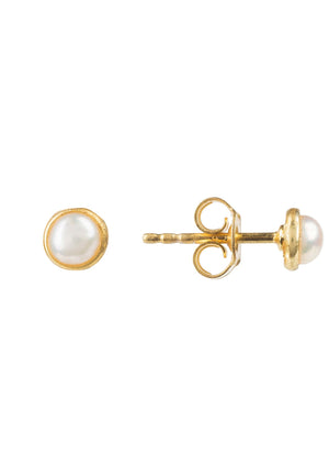 Petite Stud Earring Gold White Pearl
