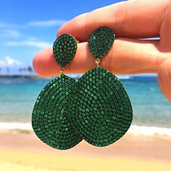 Monte Carlo Earring Gold Emerald Zircon