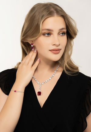 Penelope Drop Earrings Ruby Silver