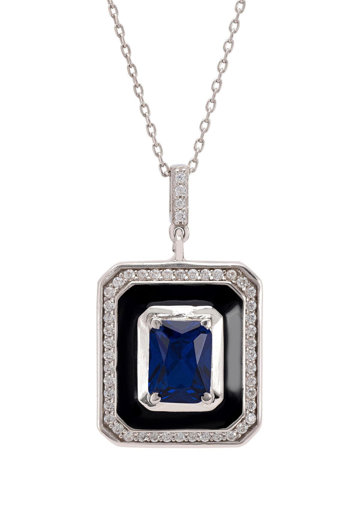 Deco Sapphire &amp; Enamel Necklace Silver