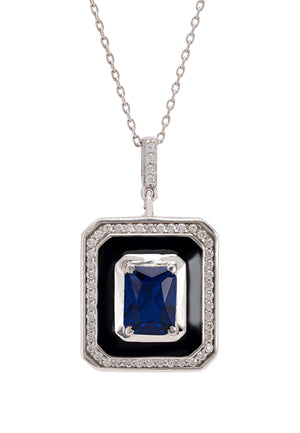 Deco Sapphire & Enamel Necklace Silver