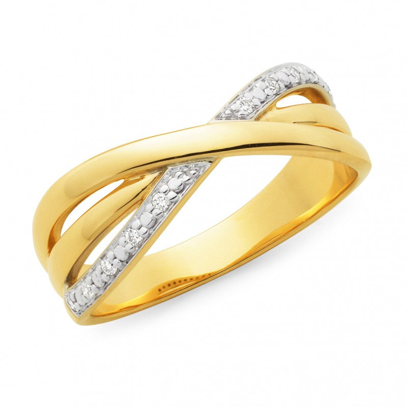 9ct Yellow Gold Damond Bead Set Dress Ring
