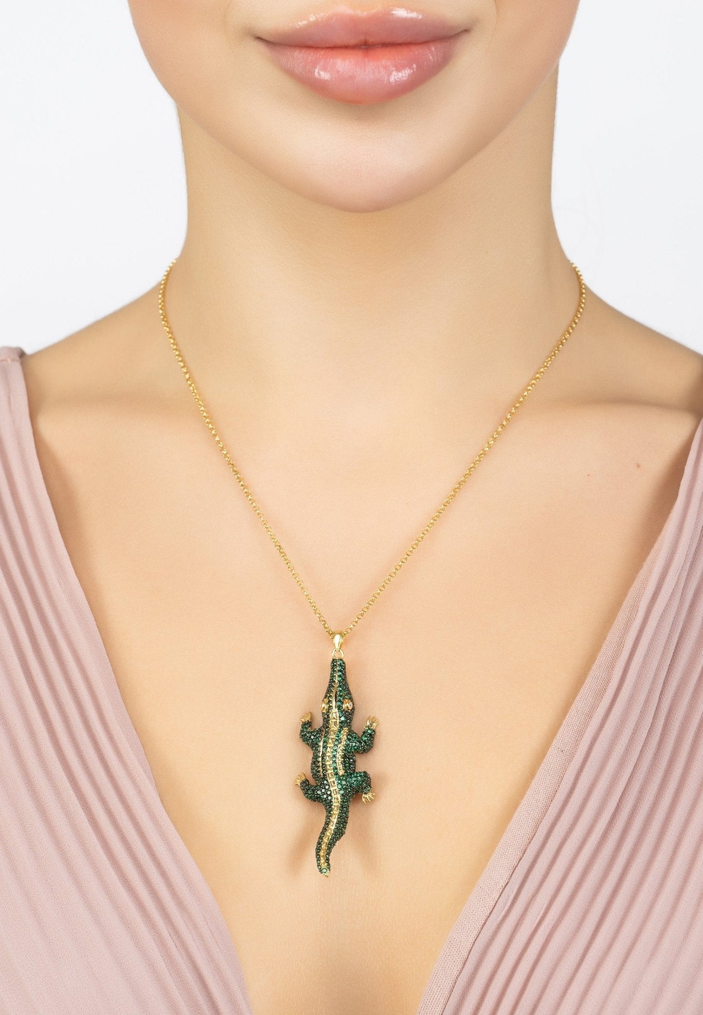 Crocodile Pendant Necklace Gold