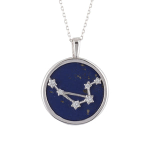 Zodiac Lapis Lazuli Gemstone Star Constellation Pendant Necklace Silver Libra