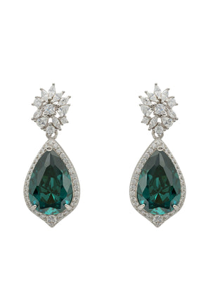 Olivia Teardrop Crystal Drop Earrings Emerald Green Silver