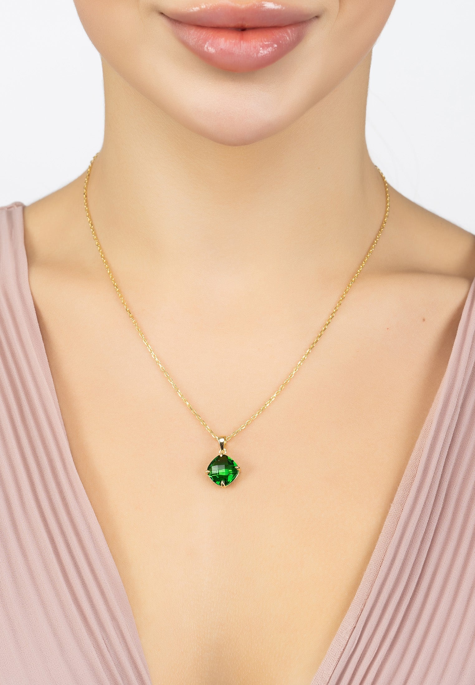 Empress Gemstone Necklace Gold Emerald
