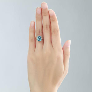 14K White Gold Wedding Promise Anniversary Engagement Ring Swiss Blue Topaz MKR7093