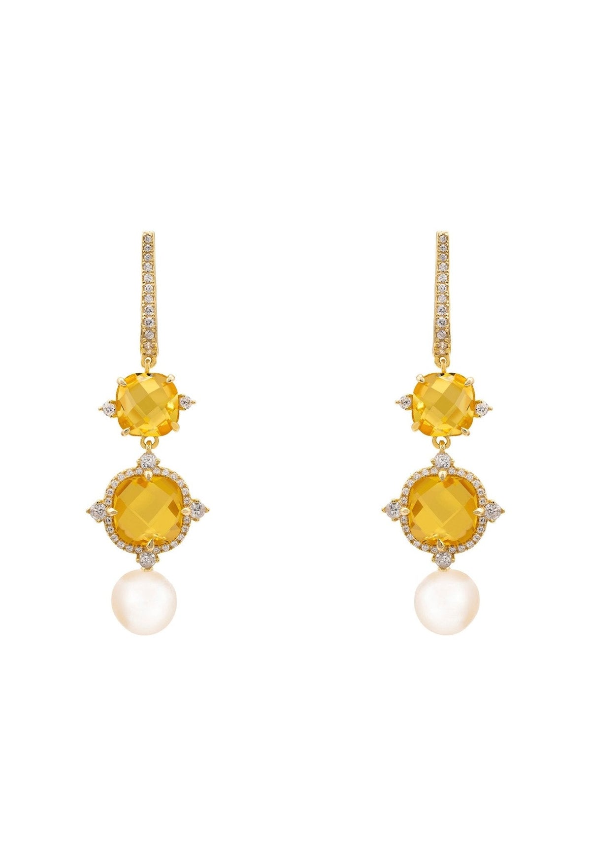 Marguerite Pearl &amp; Citrine Earrings Gold