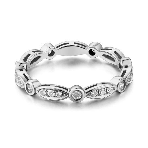 14K White Gold Wedding Band Ring 0.3 Ct Natural Diamonds Art Deco Vintage Style MKR7071