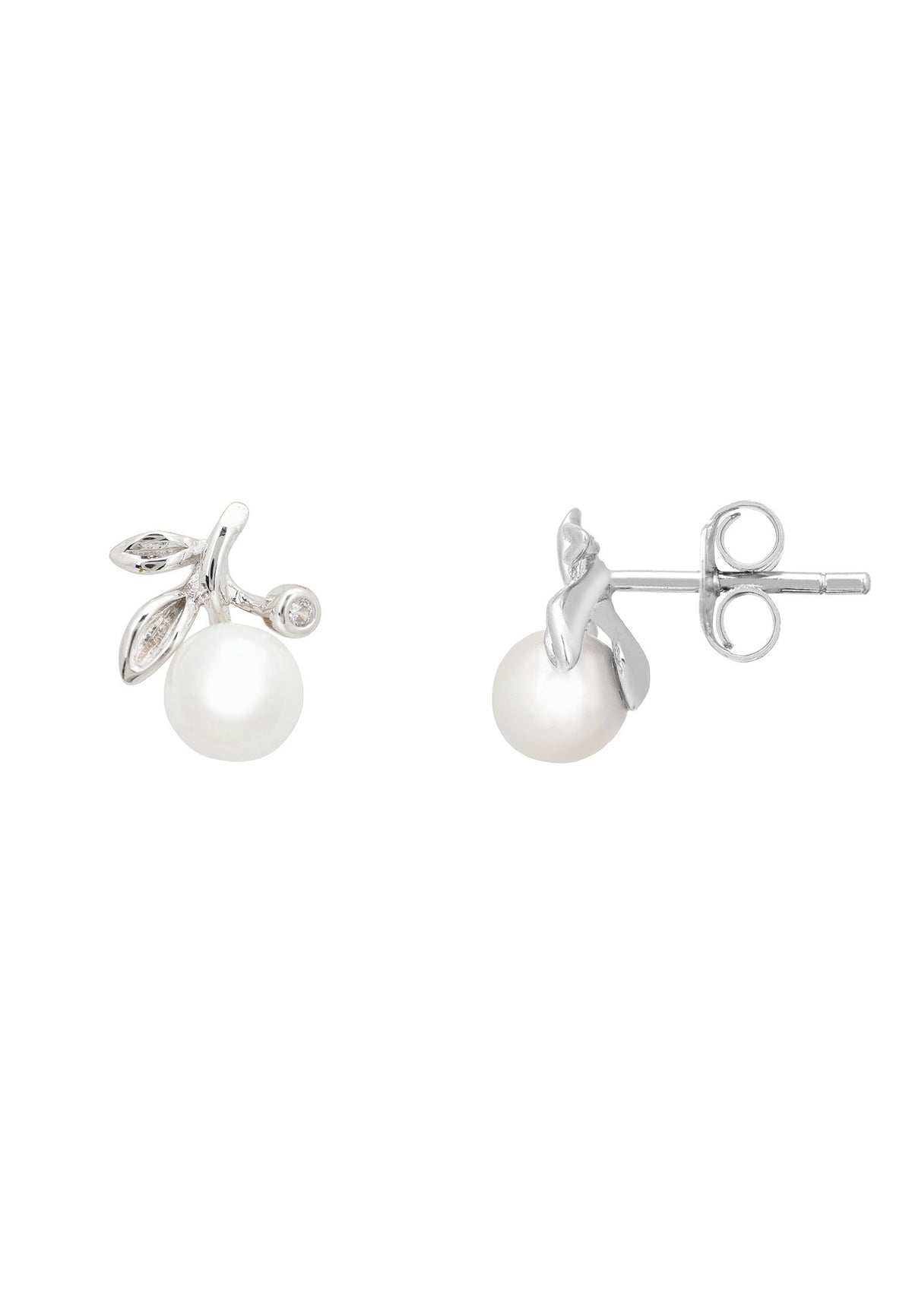 Rosebud Pearl Stud Earring Silver