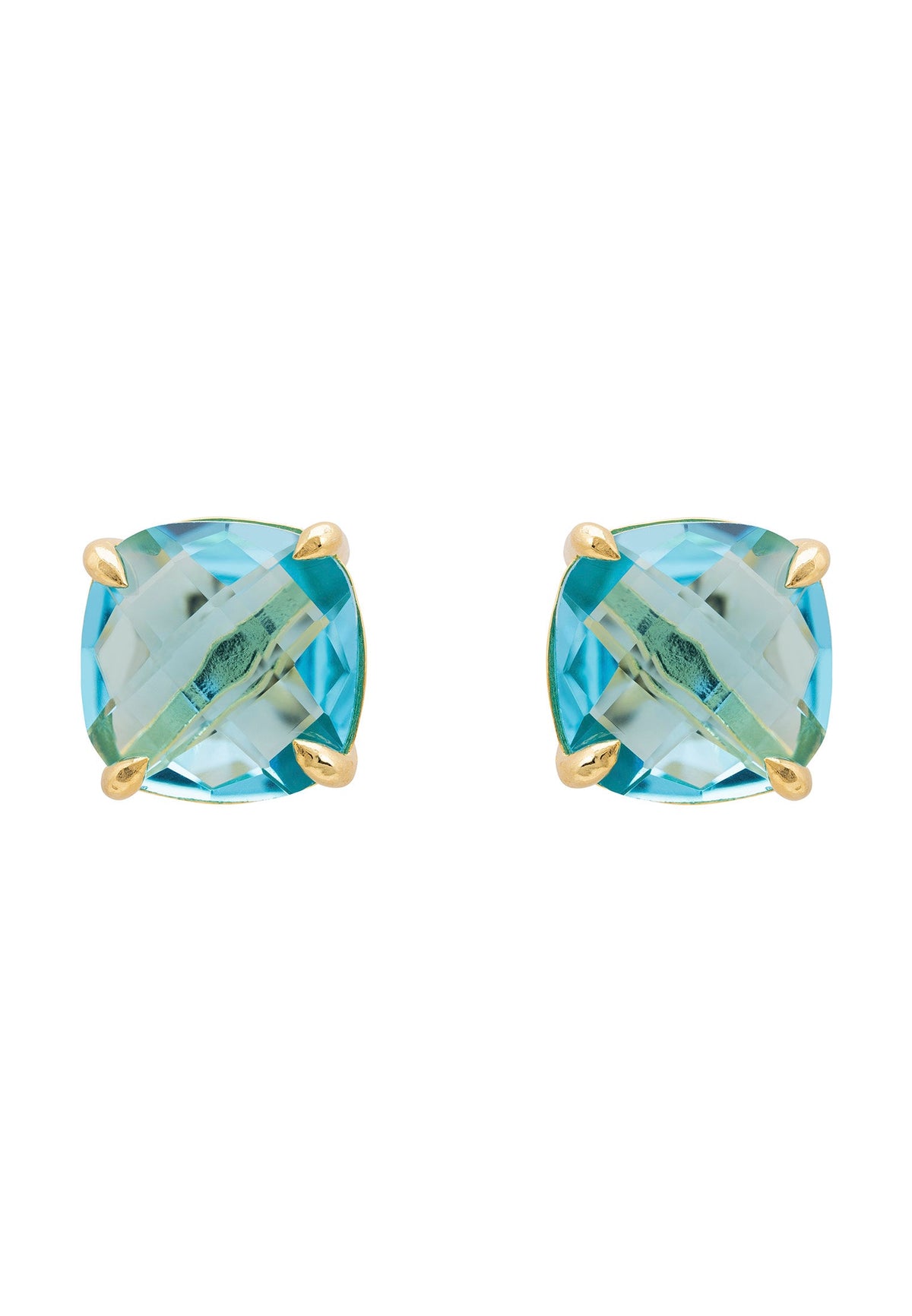 Empress Gemstone Stud Earrings Gold Blue Topaz