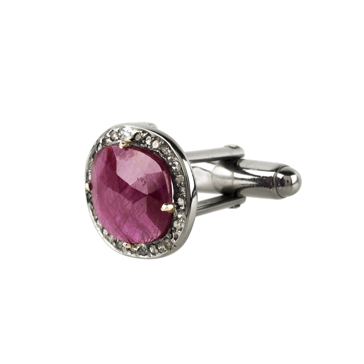 Ruby Cufflink Oxidised Silver Champagne Diamonds