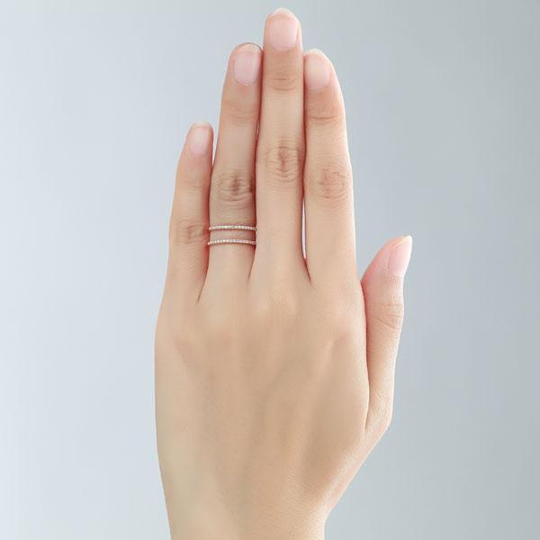 Solid 14K Rose Gold Wedding Ring Double Band 0.18 Ct Diamond 585 Fine Jewelry MKR7116