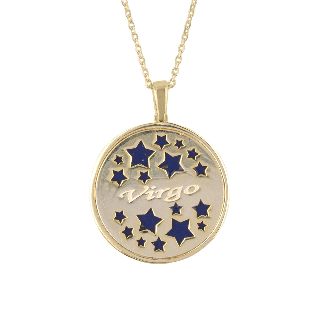 Zodiac Lapis Lazuli Gemstone Star Constellation Pendant Necklace Gold Virgo