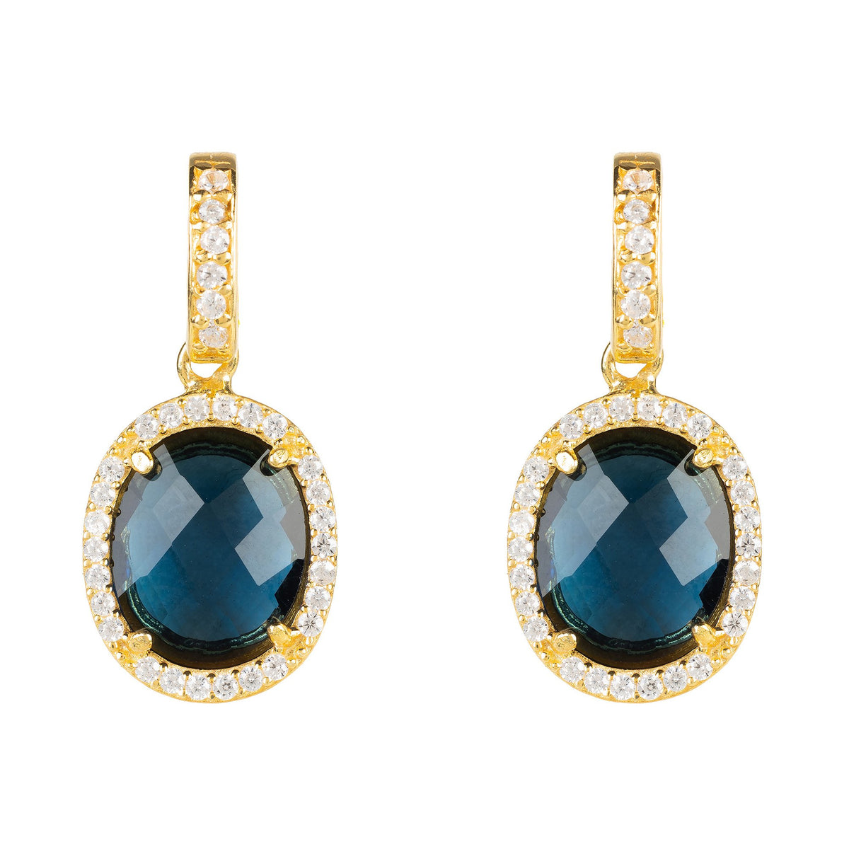 Beatrice Oval Gemstone Drop Earrings Gold Sapphire Hydro