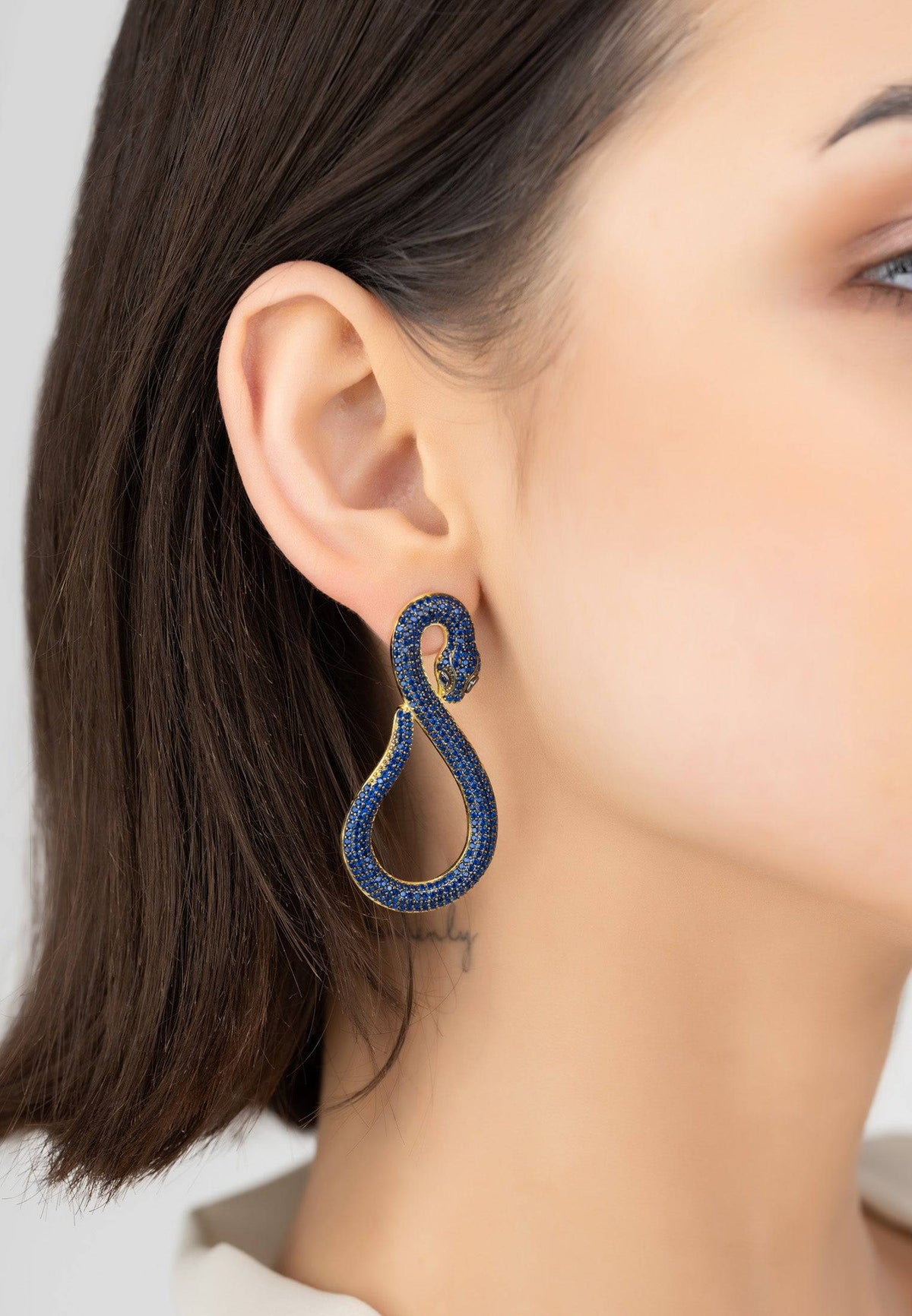 Asp Snake Drop Earrings Gold Sapphire
