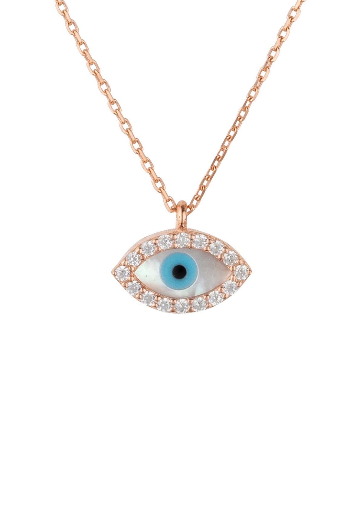 Evil Eye Elliptical Mother of Pearl Necklace Rosegold