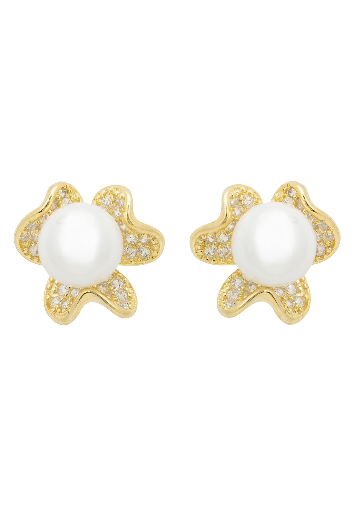 Petals and Pearl Stud Earring Gold