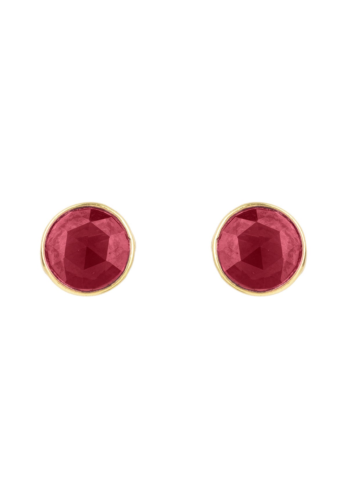 Medium Circle Stud Earrings Gold Garnet