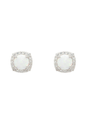Opal and Sparkle Stud Earrings Silver