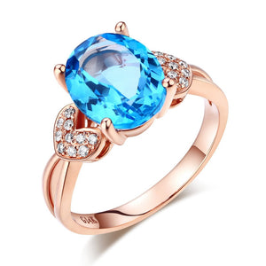 14K Rose Gold Swiss Blue Topaz Diamond Ring MKR7003