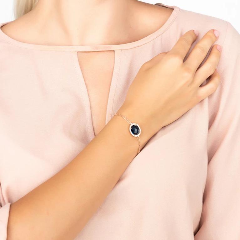 Beatrice Oval Gemstone Bracelet Rose Gold Sapphire Hydro
