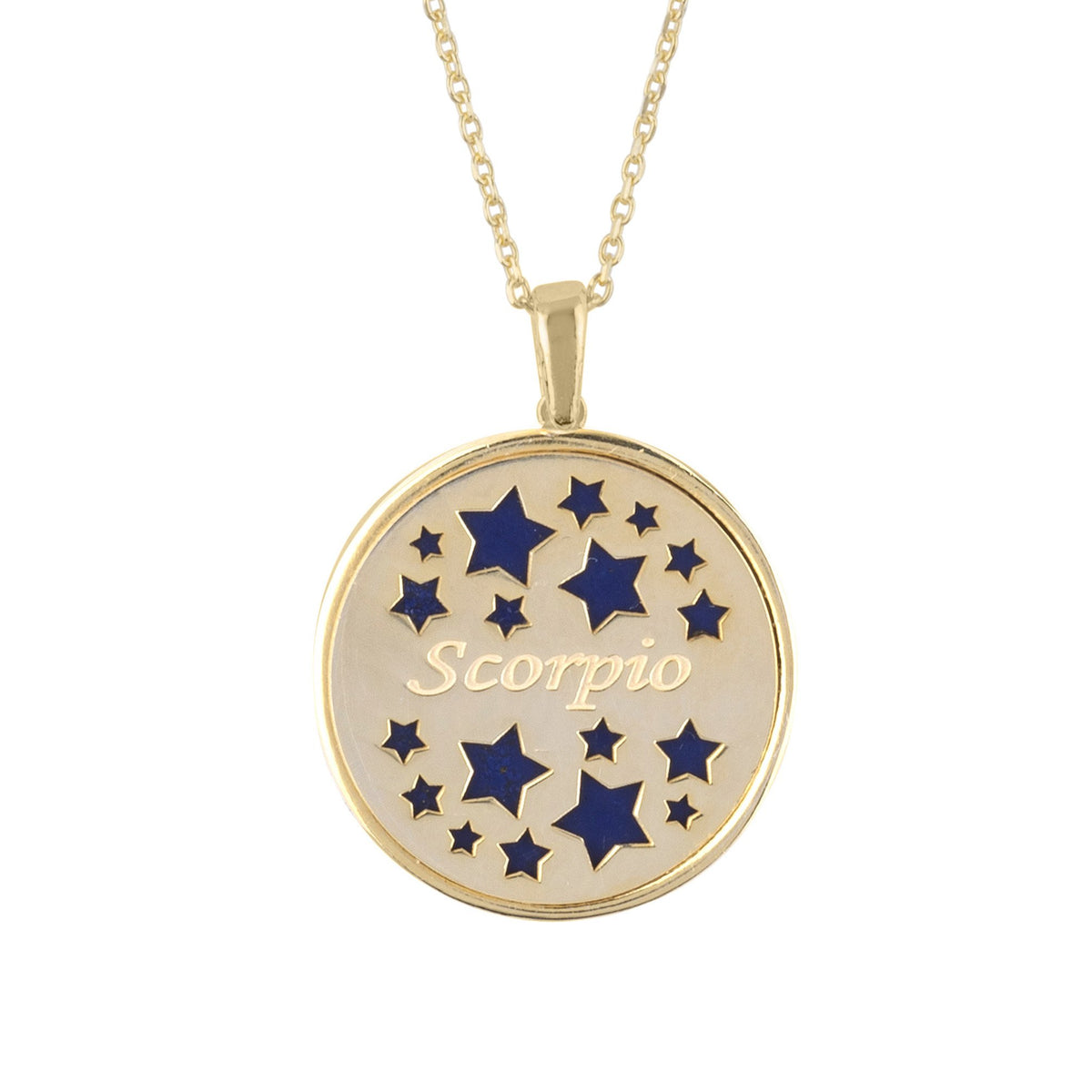 Zodiac Lapis Lazuli Gemstone Star Constellation Pendant Necklace Gold Scorpio