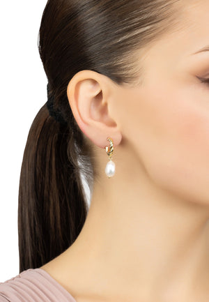 Twisted Flax Pearl Hoop Earrings Rosegold