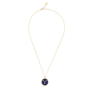 Zodiac Lapis Lazuli Gemstone Star Constellation Pendant Necklace Gold Cancer