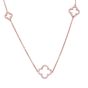 Long Open Clover White CZ Necklace Rosegold