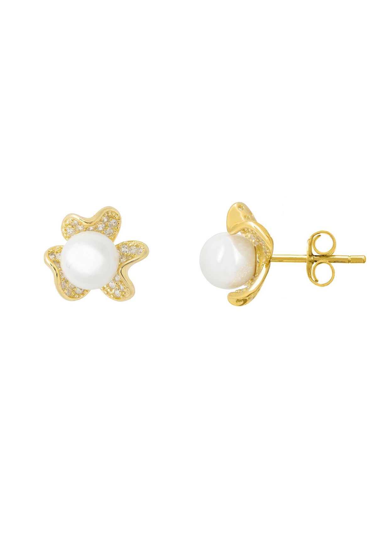 Petals and Pearl Stud Earring Gold