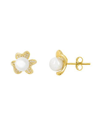 Petals and Pearl Stud Earring Gold